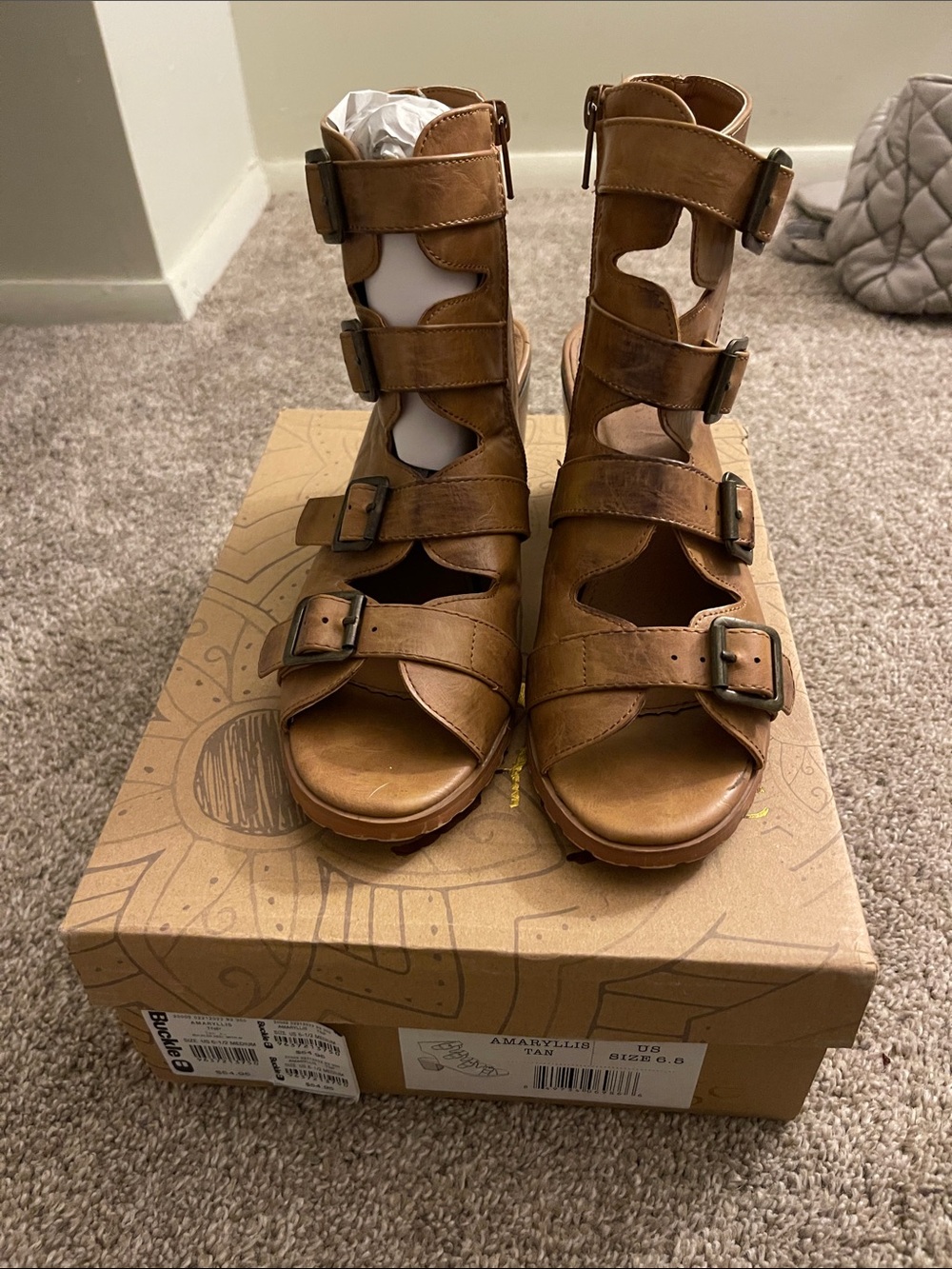 Buckle Tan Multi-Buckle Gladiator Sandals